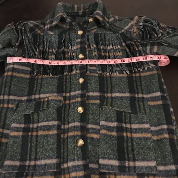 Anthropologie [BlankNYC] Green Plaid Fringe Shacket Jacket - Size Medium - NWT - Picture 9 of 12